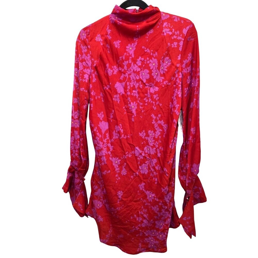 NWT Free People Red & Purple Floral Long-Sleeve Fair Cottagecore Mini Dress Open
